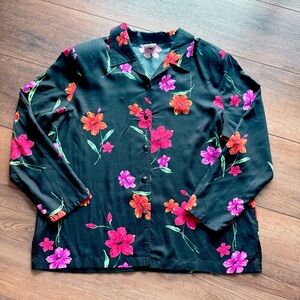 Women’s Black Floral Button-Up Blouse